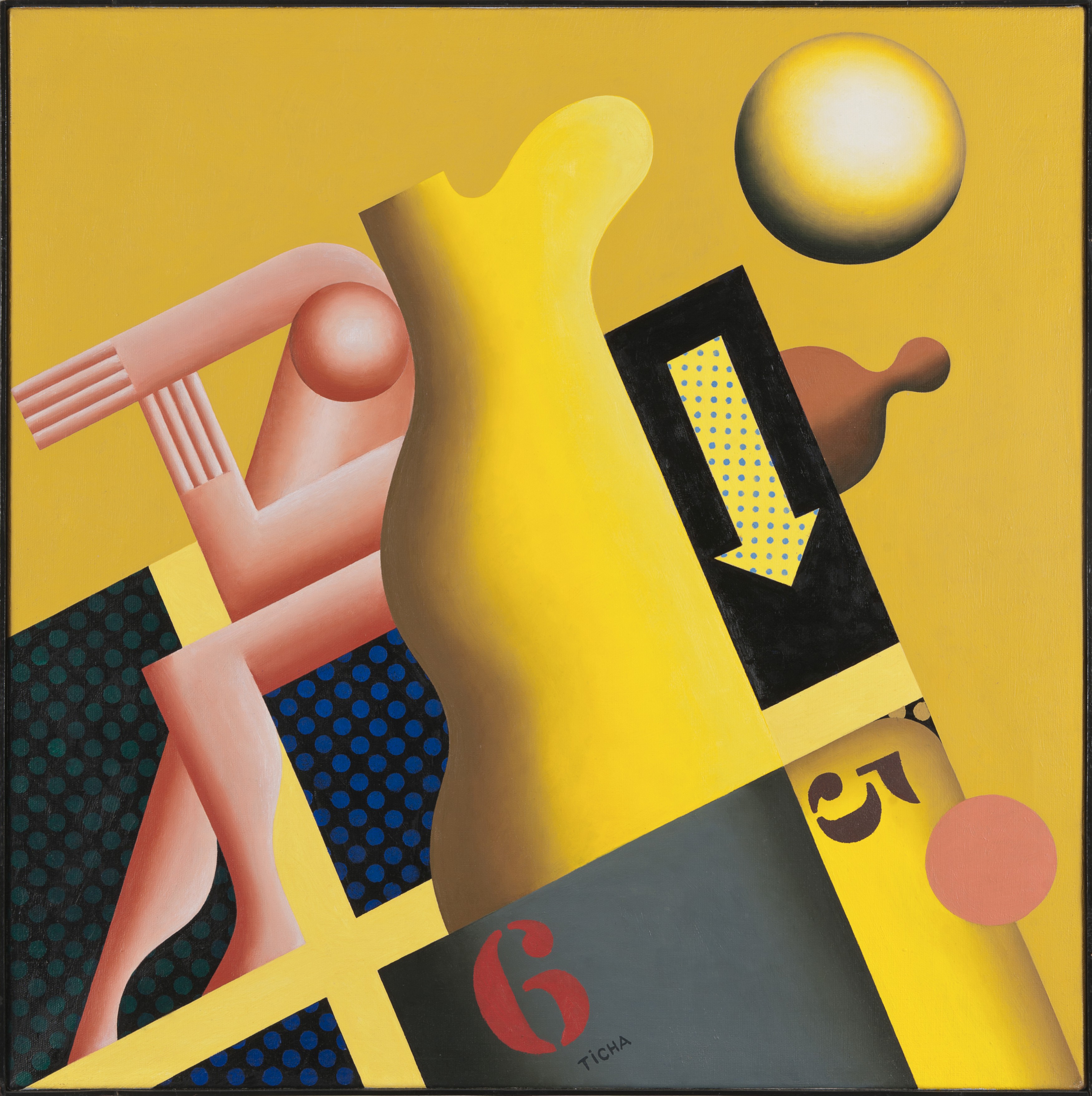 Hans Ticha, Fallrückzieher, 1991, Öl auf
Leinwand, 84 x 84 cm
courtesy Galerie LÄKEMÄKER GmbH
Foto: Galerie LÄKEMÄKER GmbH