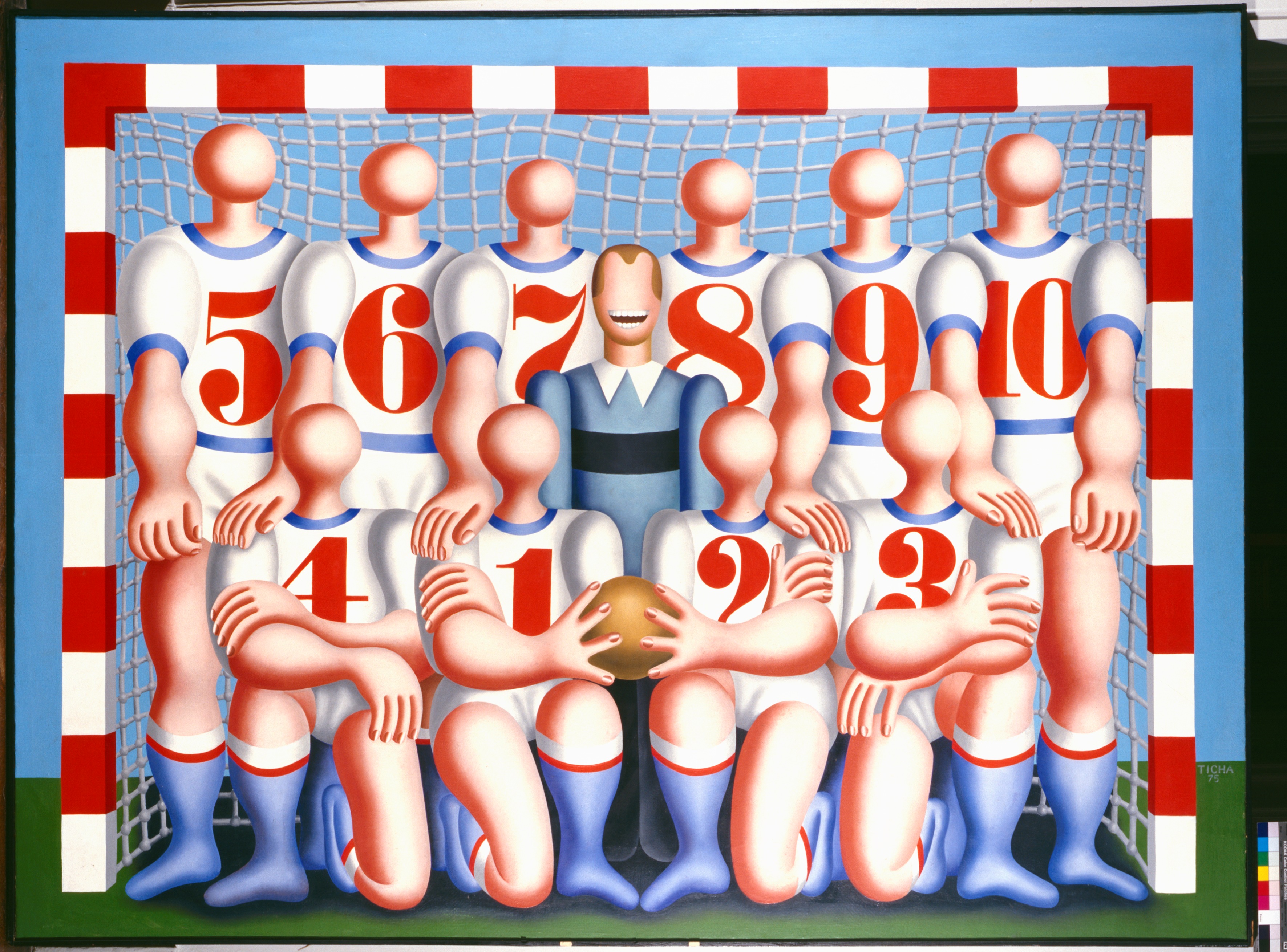 Hans Ticha: Mannschaft, 1975, Öl auf Leinwand, 145 x 90 cm, Klassik Stiftung Weimar, Museen; Inv.-Nr.: G 2282 © Hans Ticha, VG Bild-Kunst, Bonn 2025