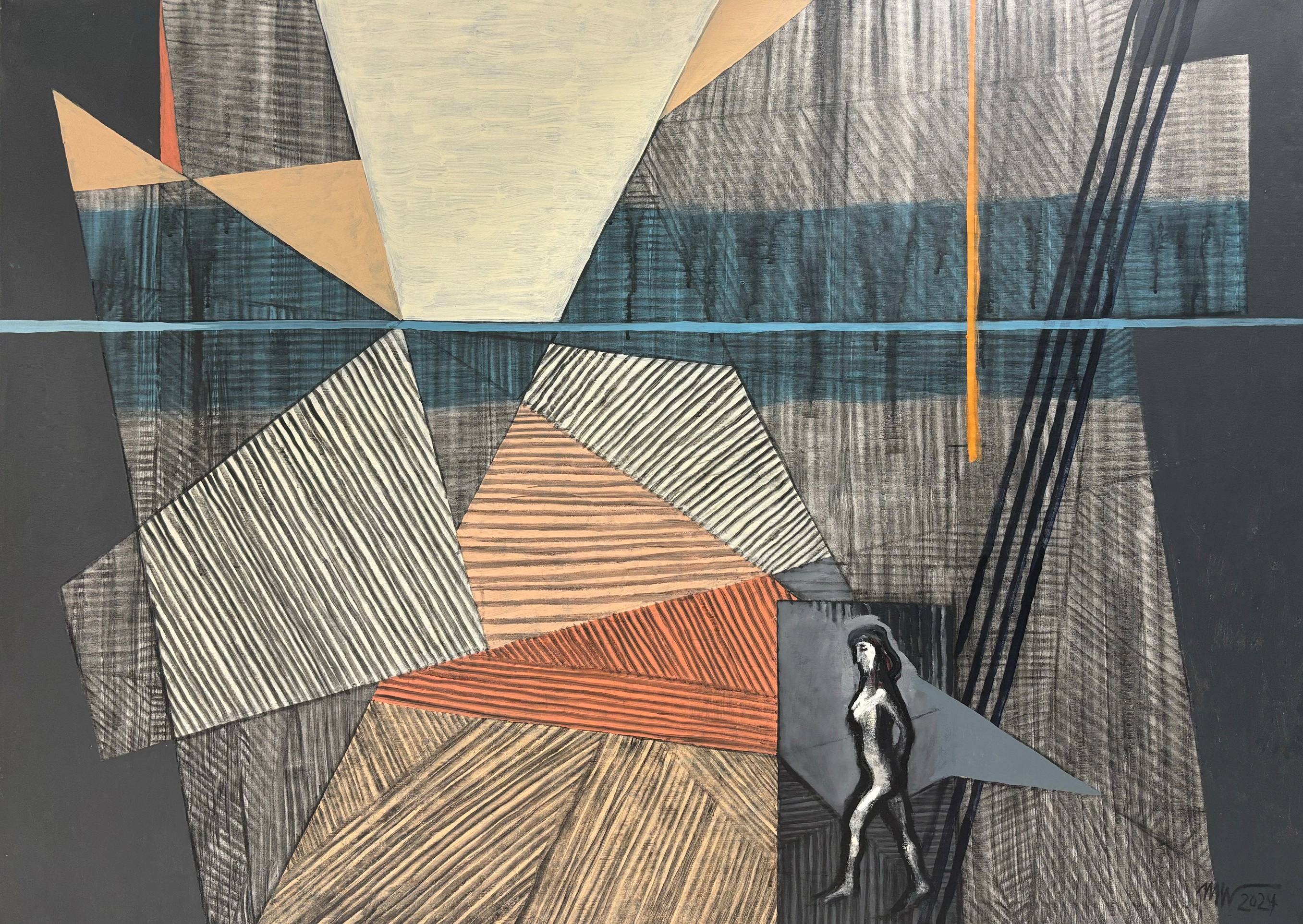 Matthias Wegehaupt
(geb. 1938 in Berlin, lebt und arbeitet in Ückeritz/Usedom)
Räume im Licht des Daseins, 2024 Kohle und Acryl auf Gewebe
115 × 160 cm
Leihgabe des Künstlers
Foto: Kunsthalle Rostock
© VG Bild-Kunst, Bonn 2025