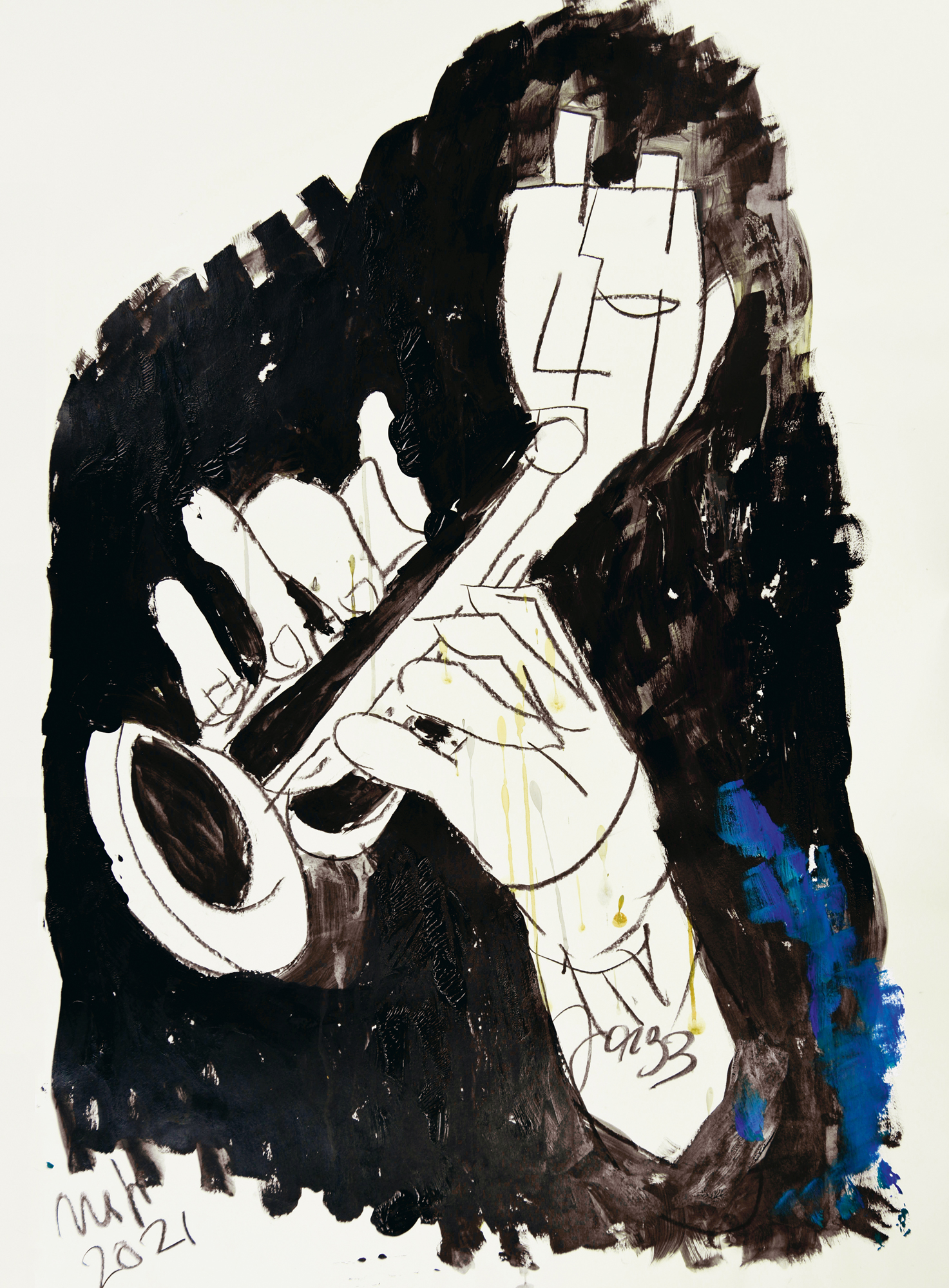 Armin Mueller-Stahl
Jazz, 2021
Acryl, Kohle auf Papier, 100 x 70 cm
© VG Bild-Kunst, Bonn 2022
Foto: Kunsthalle Rostock